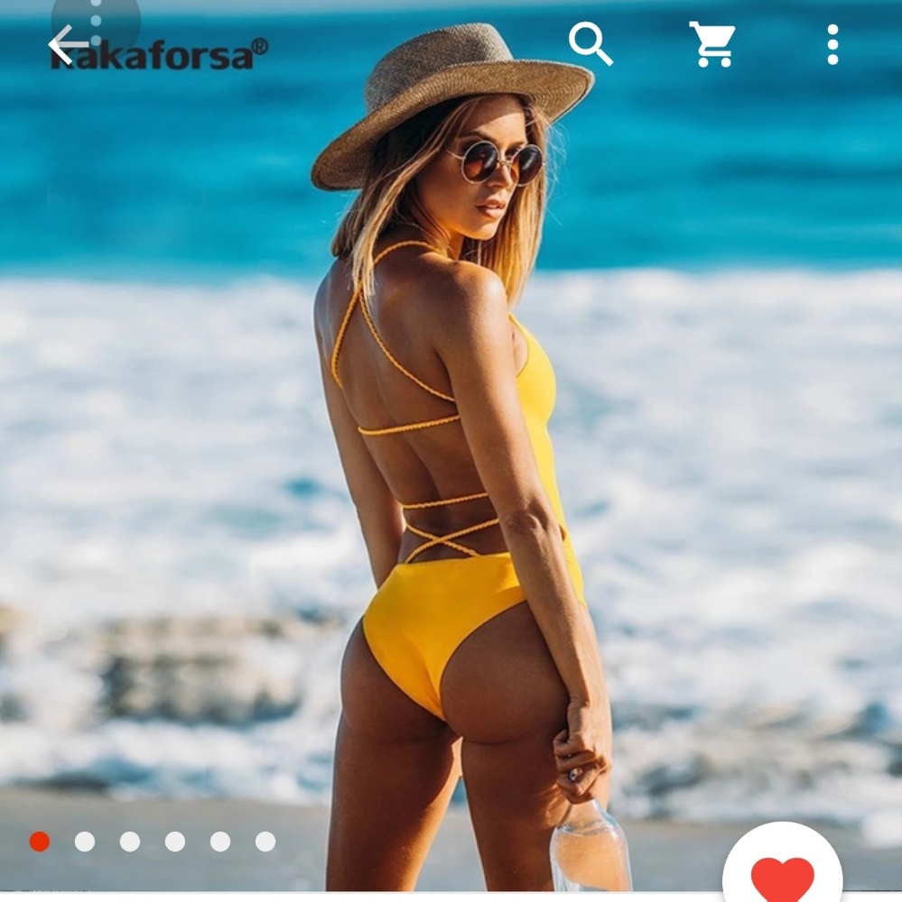 yellow criss cross back swimsuit NWOT